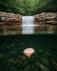Poster - Serene Waterfall Art Long Exposure Capturing Natures Silky Elegance in Rocky Frame - Eco Tourism and Conservation Visual Content for Environmental Education