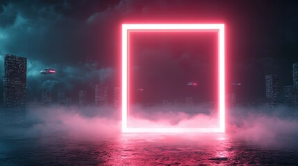 Wall Mural - neon cyberpunk cityscape red neon rectangle showcasing a panoramic view of a futuristic city with ne