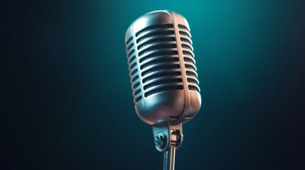 Aufkleber - Vintage-Inspired Microphone on Metal Stand with Retro Bokeh Lighting - High-Fidelity Audio for Live Performance and Event Promotion in Music Industry