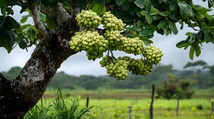 Wall Mural - Atemoya tree with a bunch of growing mature Atemoya