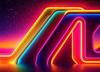 Wall Mural - A vibrant neon futuristic background featuring radiant lines. 