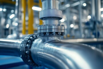 Poster - Industrial Steel Pipeline with Valve in Focus