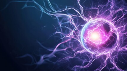 Wall Mural - particle energy field and plasma abstract background with glowing plasma particles and light streaks