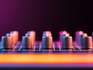 Aufkleber - Modern Media Aesthetic Vibrant Mixing Console in Dynamic Studio Lighting for Innovative Audio Production and Engaging Workplace Atmosphere in Creative Industries