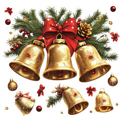 Wall Mural - [transparent background png]christmas golden bells decorated with ornaments