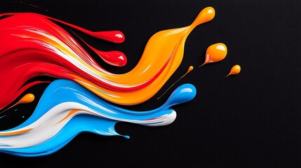 Sticker - Dynamic Paint Splashes Vibrant Red, Orange, Blue and White Colors on Black Background