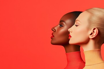 Poster - Vibrant Portrait Duo Bold Color Blocking on Textured Canvas - Visual Identity Series for Modern Branding and Inclusive Marketing in Fashion and Beauty Sectors