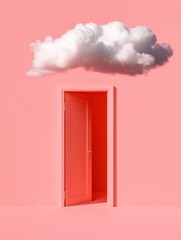 Aufkleber - Surreal Cloudscape Coral Doorway to Imagination and Innovation - Modern Business Strategy and Creative Marketing Inspiration in Soft, Dreamy Textures