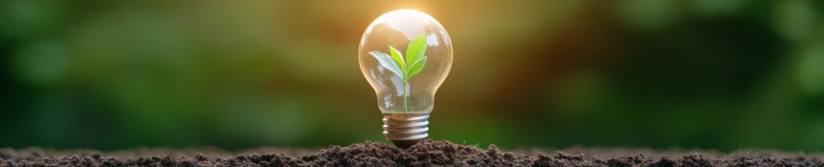 Poster - Eco-Inspired Lighting Conceptual Graph of Light Bulb in Vibrant Green Setting and Rich Soil - Sustainability Content and Energy Innovation for Eco-conscious Marketing
