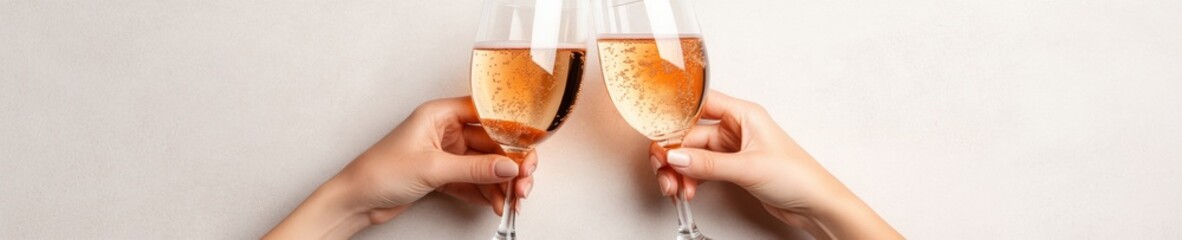Poster - Minimalist Celebration Toast Hands Holding Champagne Glasses Against Textured White Background - Social Connection Imagery for Modern Lifestyle and Event Marketing