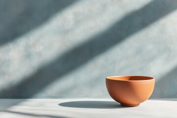 Poster - Minimalist Ceramic Design Terracotta Bowl on Textured Canvas - Eco-Friendly Aesthetic for Contemporary Interior Decoration and Zen-inspired Wellness Spaces