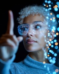 Aufkleber - Futuristic AI Presentation Diverse Innovators with Holographic Projections in Sleek Tech Conference Room - Business Innovation and Digital Marketing Solutions