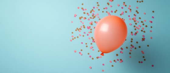 Aufkleber - Vibrant Pop Aesthetics Colorful Balloon and Confetti on Sky Blue Backdrop - Dynamic Event Branding and Festive Marketing for Modern Celebrations