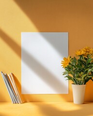 Aufkleber - Minimalist Workspace Aesthetic Rolled Blueprints and Stationery with Sunlit Backdrop - Modern Design Portfolio and Creative Office Inspiration for Collaborative Teams