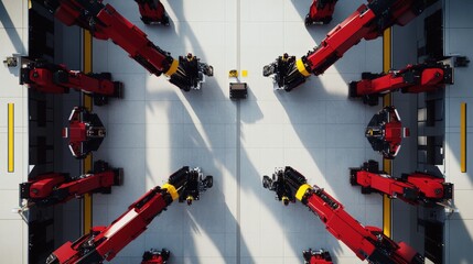 Canvas Print - Aerial view of robotic arms in an automated warehouse, showcasing advanced technology and efficiency