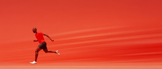 Poster - Dynamic Athletic Pursuit Male Sprinter on Vibrant Red Track - Harnessing Perseverance and Energy for Sportswear Branding and Performance Marketing