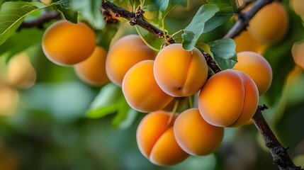 Wall Mural - Apricot fruit tree with a bunch of growing mature Apricot fruit