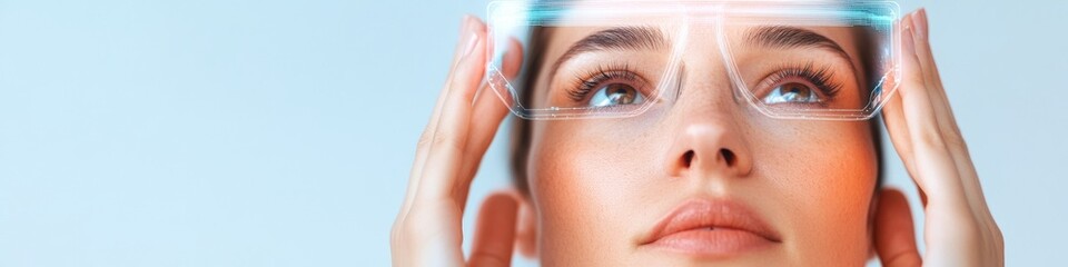 Aufkleber - Futuristic AR Presentation Professional Woman in High-Tech Conference Room with VR Interface and Floating Charts - Empowering Leadership and Collaboration for Corporate Innovation