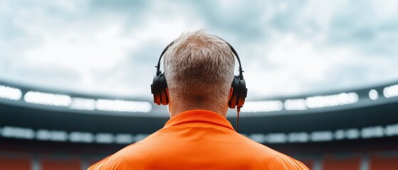 Poster - Immersive Audio Experience Stylish Headphones with Dynamic Sound in Sports Arenas - Modern Entertainment and Performance Enhancement