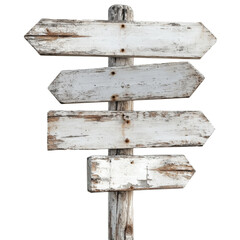 Leinwandbilder - A weathered wooden signpost with four blank arrow-shaped signs, ideal for displaying directional information or a rustic design element.
