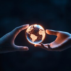 Leinwandbilder - Holographic Globe in VR Futuristic Digital Collaboration and Sustainability Vision in Tech for Remote Work Innovation and Global Connectivity
