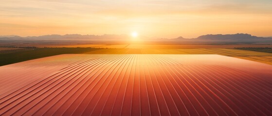 Aufkleber - Radiant Agricultural Innovation Drone-Captured Smart Livestock Farm with Solar-Powered Barns at Sunrise - Sustainable Agro Tech and Modern Ranching Solutions