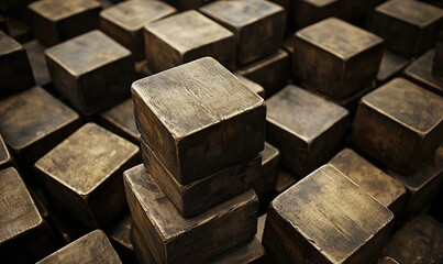 Stacked wooden cubes, abstract background, design element, construction concept