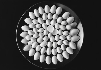 Aufkleber - White oval objects arranged on a dark plate.