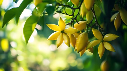 Wall Mural - Carambola tree with a bunch of growing mature Carambola