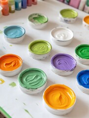 Aufkleber - Colorful Outdoor Creativity Vibrant Paint Supplies on Youth Camp Tables - Inspiring Arts and Crafts Marketing for Skill Development in Educational Environments