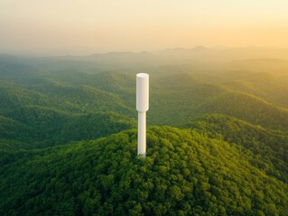 Poster - Sustainable Climate Monitoring Sleek White Meteorological Tower Amidst Verdant Forest - Advanced Environmental Data Collection for Eco-Friendly Research and Analysis