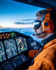 Poster - Futuristic Aviation Command Advanced Glass Cockpit Display and Pilot in Hi-tech Air Traffic Operations - Streamlined Travel Solutions and Digital Navigation Efficiency
