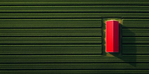 Poster - Minimalist Agricultural Sensing Station Sleek Red Structure Amid Verdant Cropland Precision Farming and Resource Optimization for Sustainable Agribusiness