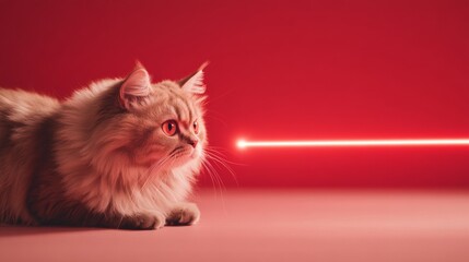 Aufkleber - Chic Interactive Pet Gadgets Luxurious Persian Cat Engaged with Sleek Laser Toy on Warm Hues Modern Tech Playtime and Home Comfort Solutions