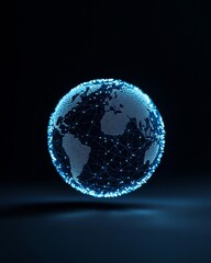 Poster - Futuristic Digital Grid Globe on Tablet Projection - Enhancing Global Connectivity in Tech Business Sleek Holographic Design for Digital Marketing and Professional Innovation