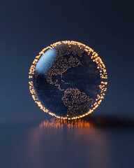 Poster - Neon Digital Globe Projection from Tablet Futuristic Connectivity in Virtual Business Platforms - Enhanced Tech Visualization for Global Networking and Digital Strategy