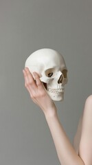 Poster - Minimalist Aesthetic Candid Human-Skull Interaction for Introspective Art Installations and Creative Branding in Fine Arts and Modern Home Decor