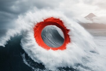 Leinwandbilder - Dynamic Environmental Visualization Vortex-Centered Tsunami Wave in Vivid Hues - Cutting-Edge Educational Content and Climate Awareness Campaign