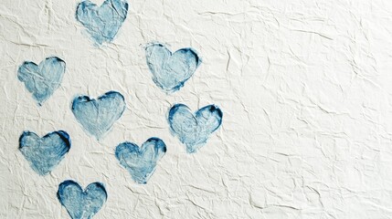 Poster - A delightful pattern of blue hearts dances across a crinkled white canvas, radiating love and warmth. The simple yet artistic design creates a cheerful ambiance perfect for decoration