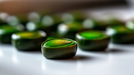 Wall Mural - Close-up of Green Tablets, Health Supplements, Dietary, Wellness, Macro Photography