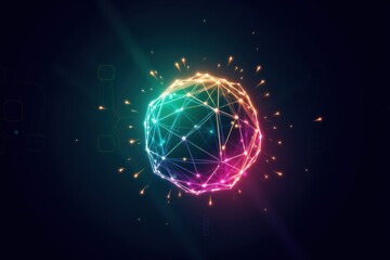Poster - Colorful Energy Sphere with Sparks and Geometric Patterns in Dark Background