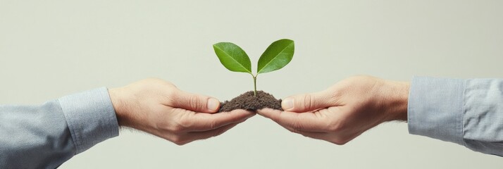 Aufkleber - Eco-Modern Reforestation Visual Hands Gently Cradling Sapling with Soil - Sustainable Corporate Identity and Green Initiatives in Environmental Conservation Marketing