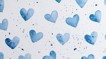 Poster - Delicate blue hearts are lovingly scattered on a crisp white background, suggesting a whimsical celebration of love and tenderness. Each heart's unique shape adds charm to the overall composition