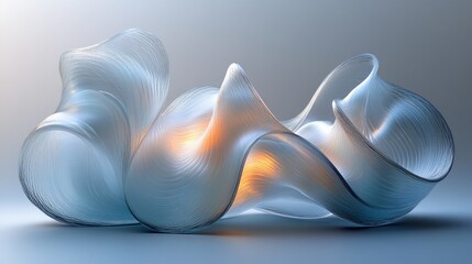 Poster - Fluid abstract minimalism sculpture with smooth curves and soft lighting on pale blue