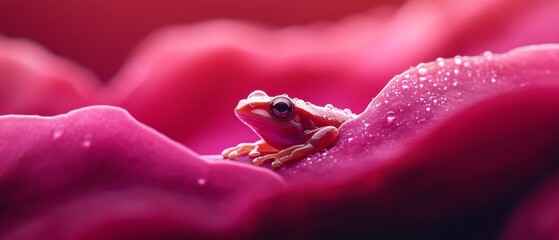 Aufkleber - Vivid Biophilic Imagery Exotic Frog on Dewy Petals - Educational Eco-Content for Conservation and Digital Marketing in Sustainable Wildlife Industries