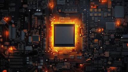 Poster - Glowing Circuit Board: A High-Resolution Image of a Computer Motherboard's Central Processing Unit (CPU)
