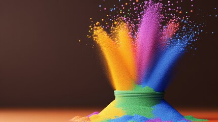 Poster - Colorful explosion of powder is on a table. The colors are bright and vibrant, creating a sense of energy and excitement