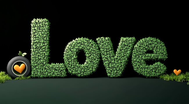 Large green letter L with a heart on the left side and a tire on the right side