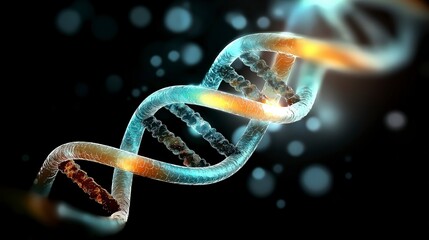 Poster - Abstract Representation of DNA Structure with Bright Colors and Glowing Background Elements for Scientific Concepts