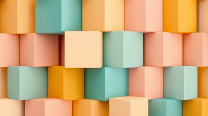 Poster - Colorful Geometric Blocks in Soft Pastel Shades Stacked in a Creative Arrangement for Modern Design Elements